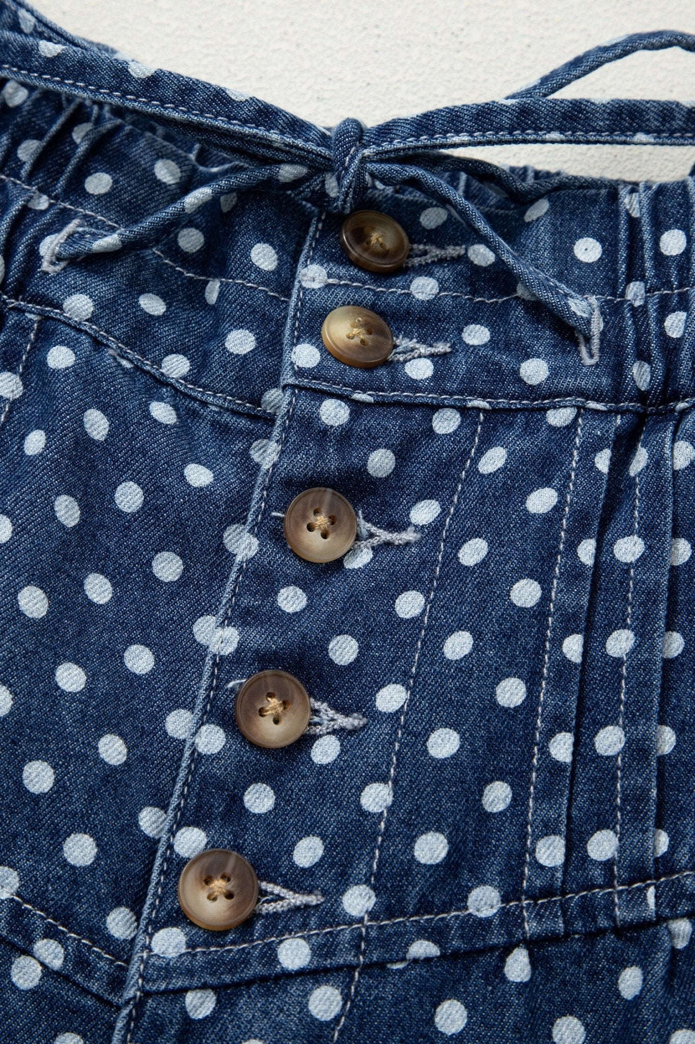 Sky Blue Polka Dot Print Button Pleated Detail Wide Leg Jeans - Loving It Shop
