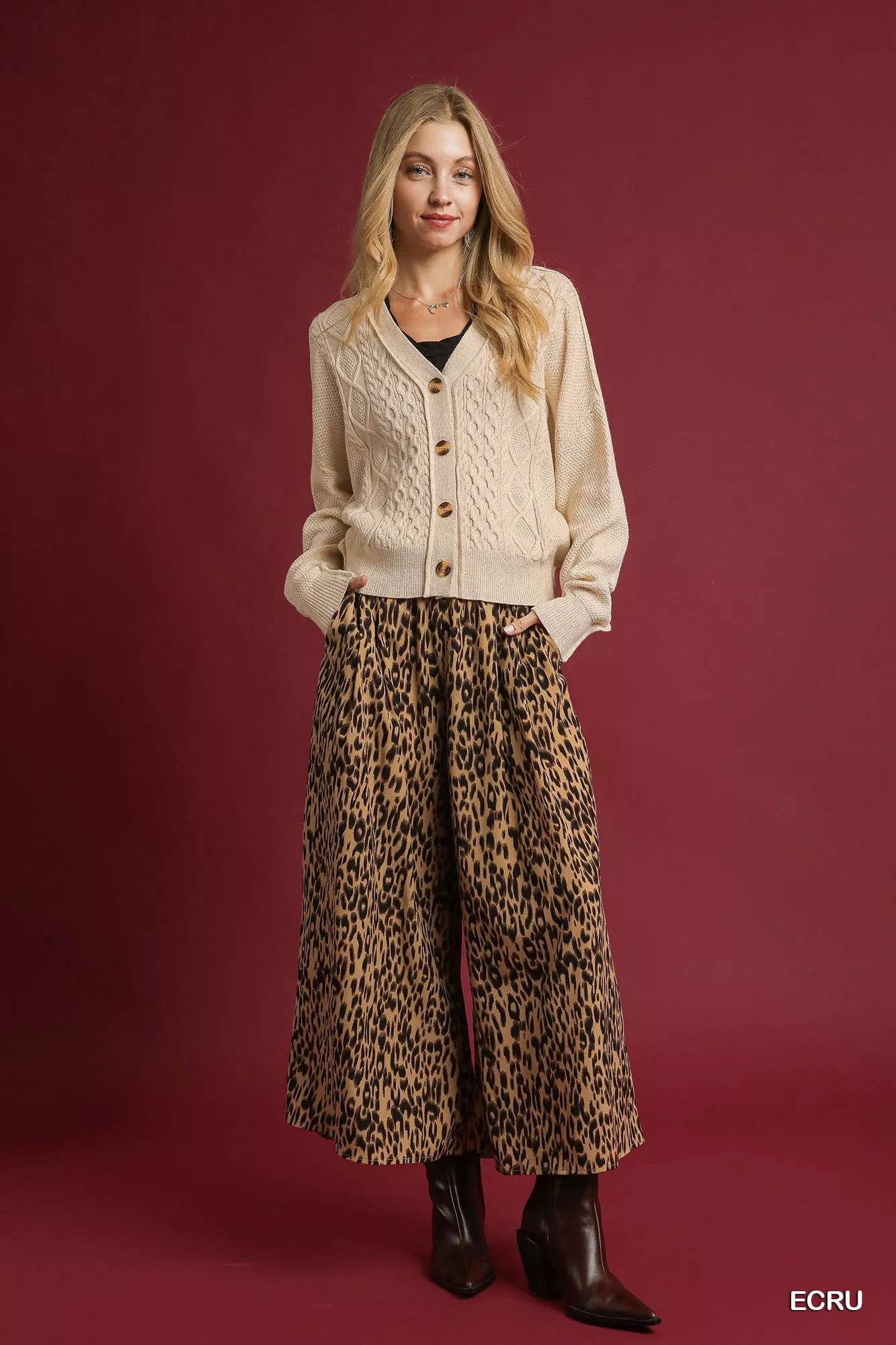Chunky Cable Knit V-Neck Button-Up Cardigan