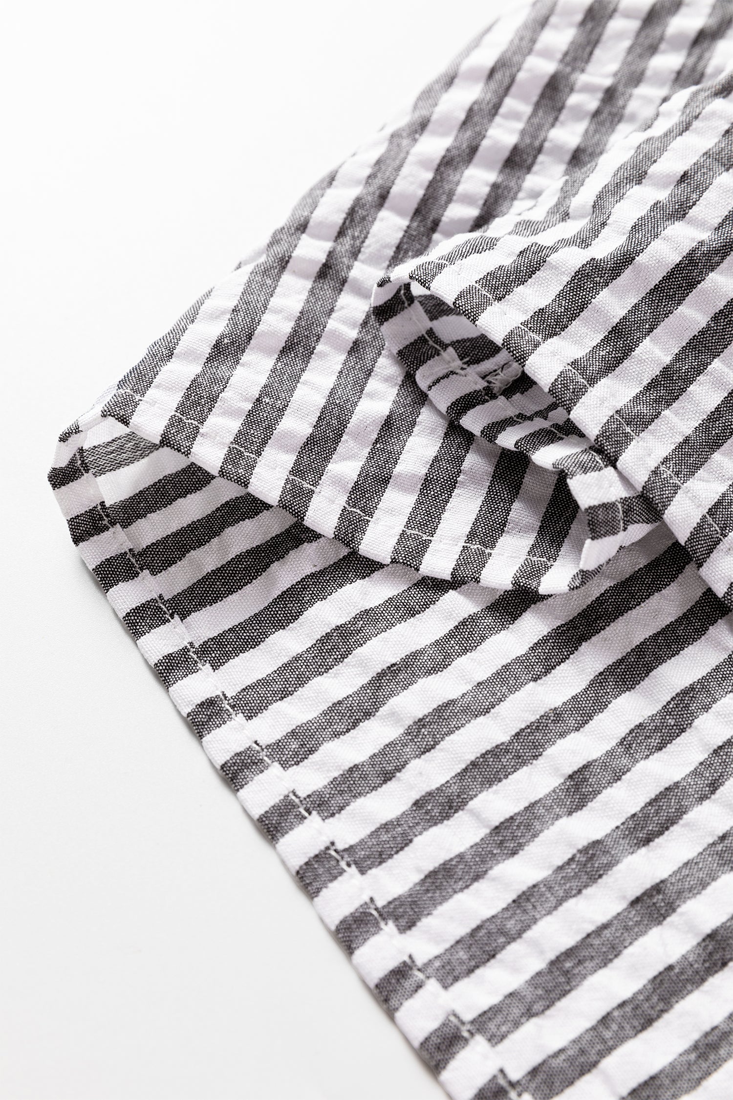 Dark Grey Striped Print Contrast Patchwork Detail Split Neck Blouse