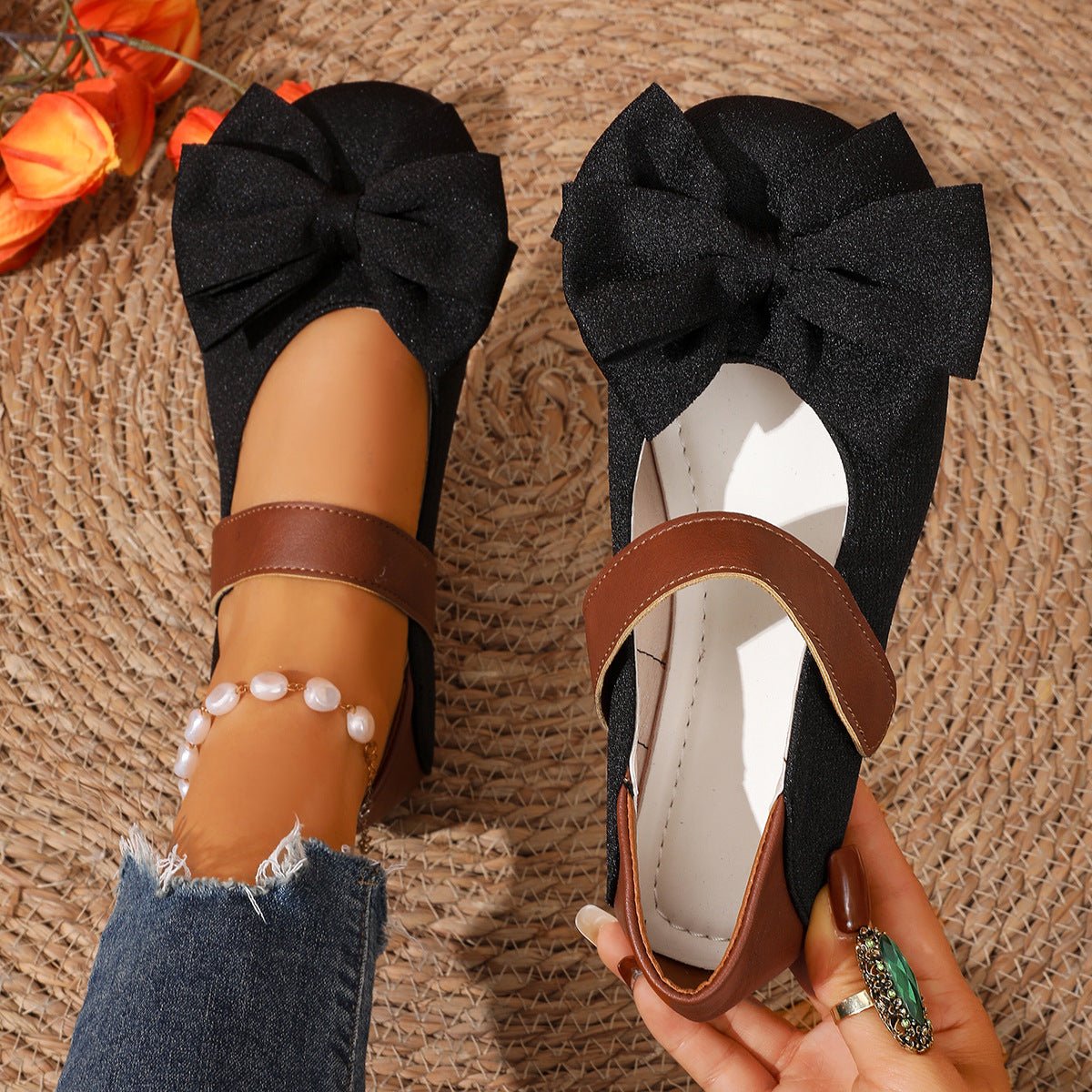 Bow Decor Round Toe Slip - Ons - Loving It Shop