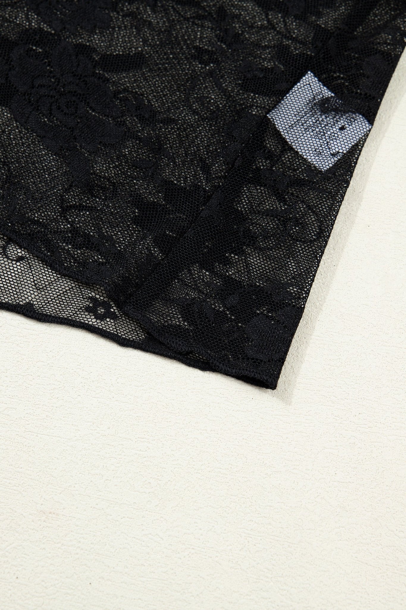Black Floral Lace Mesh Short Sleeve Sheer Top - Loving It Shop