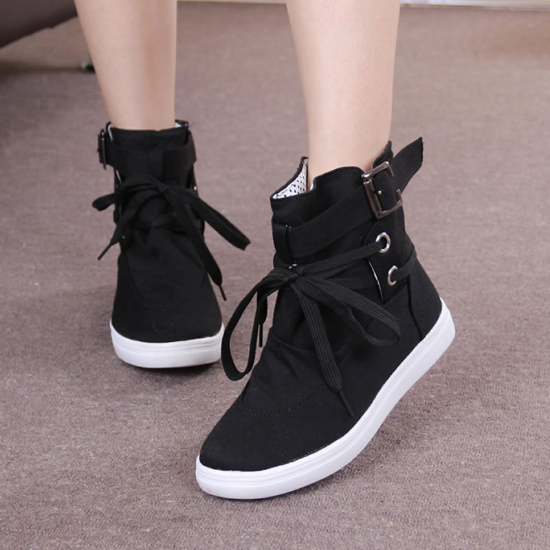 High-Top Shoes, Soft-Soled Shoes, Round Toe Lace-Up Student Flat-Bottomed Casual Women&