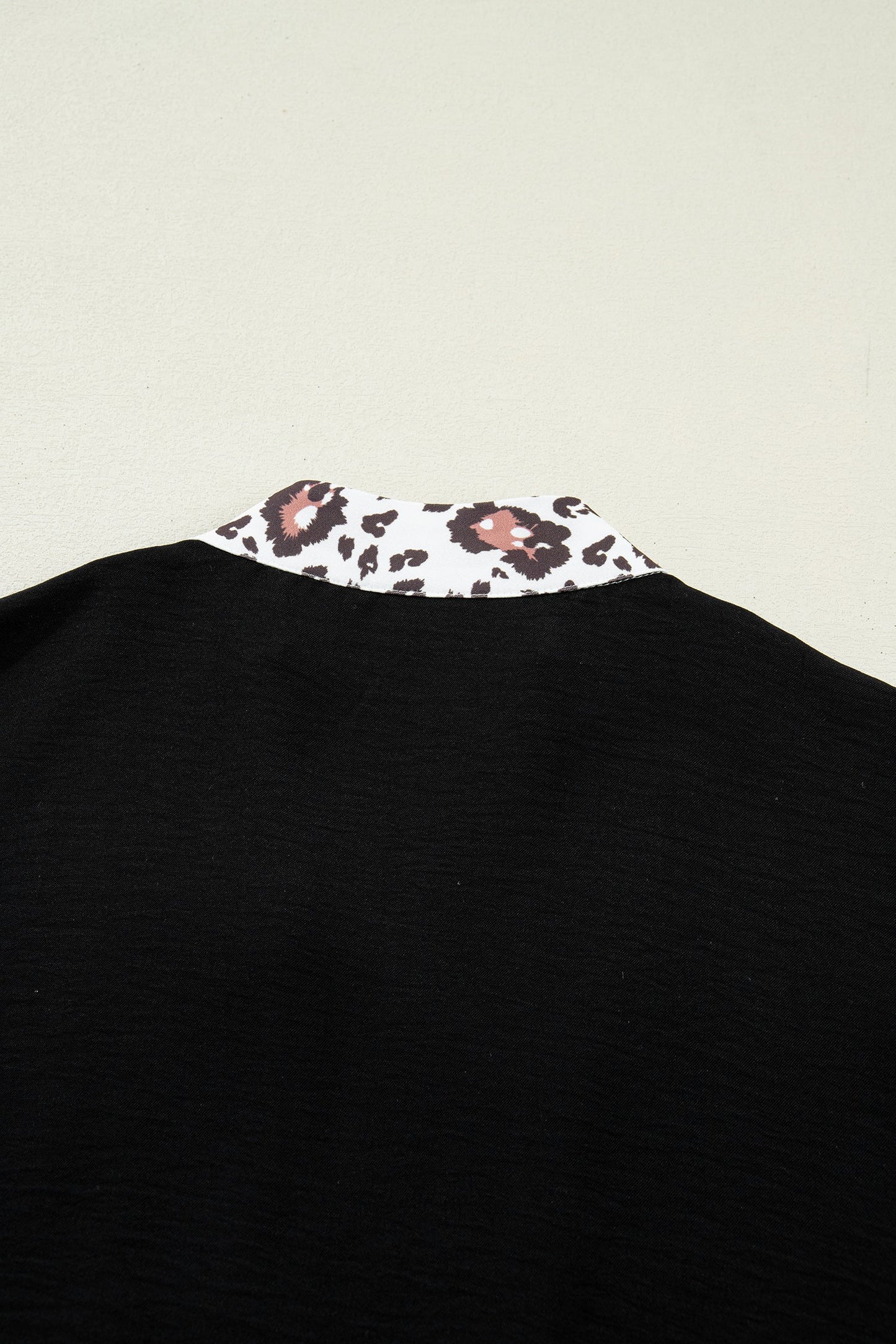 Black Dolman Half Sleeve Leopard Patchwork Trim V Neck Blouse