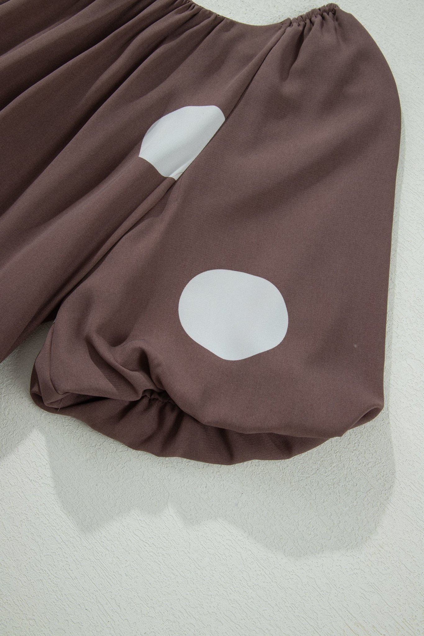 Brown Polka Dot Print Knot Back Short Puff Sleeve Loose Mini Dress - Loving It Shop