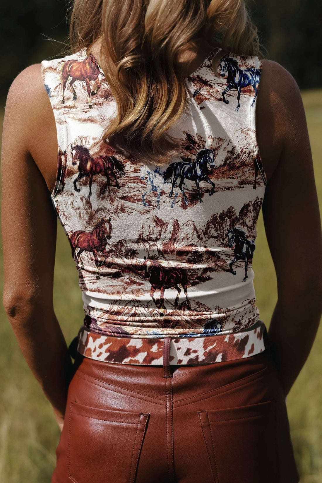 Brown Horse Hat Western Slim Tank Top - Loving It Shop