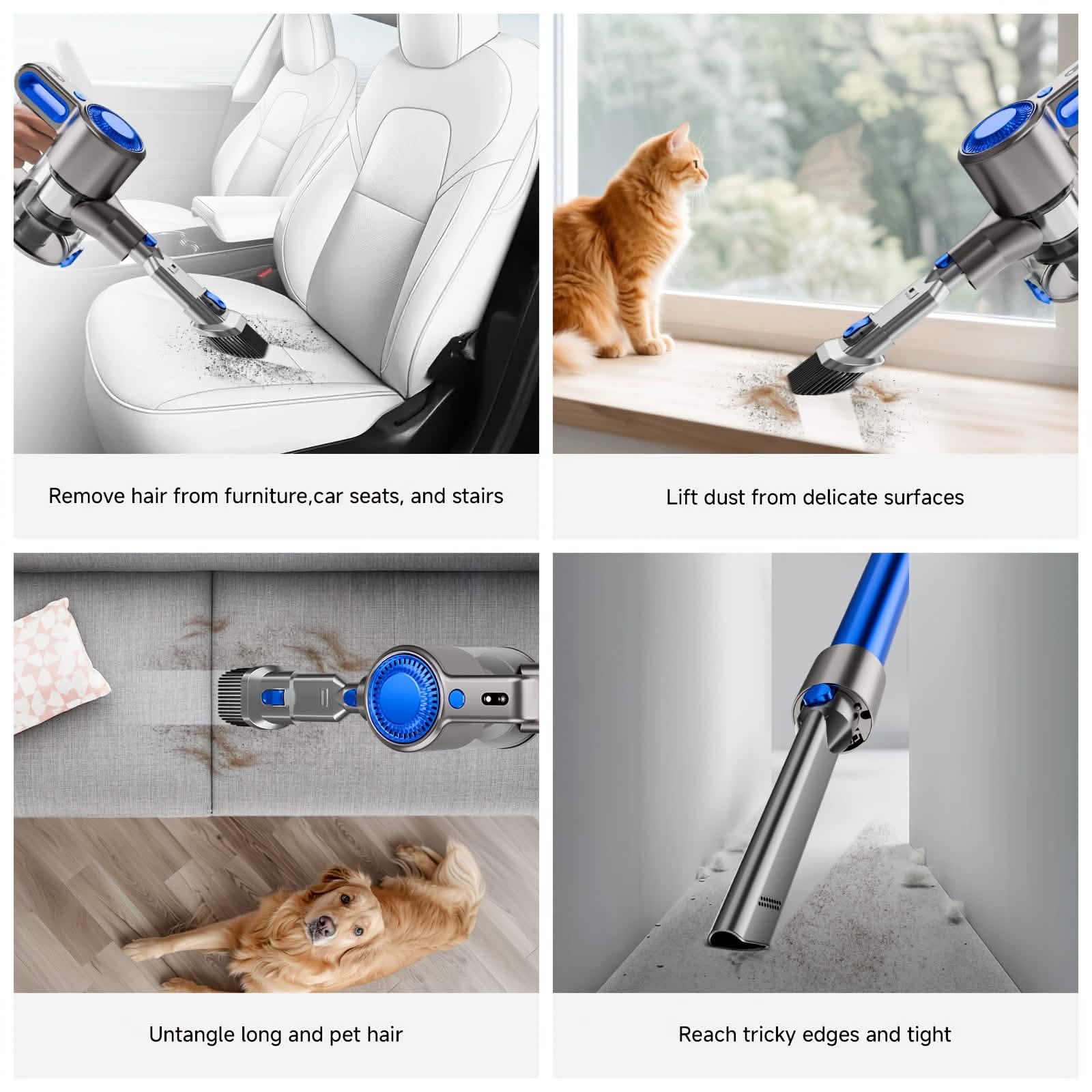 Cordless Vacuum Cleaner with LED Light &amp; Removable Battery – Blue