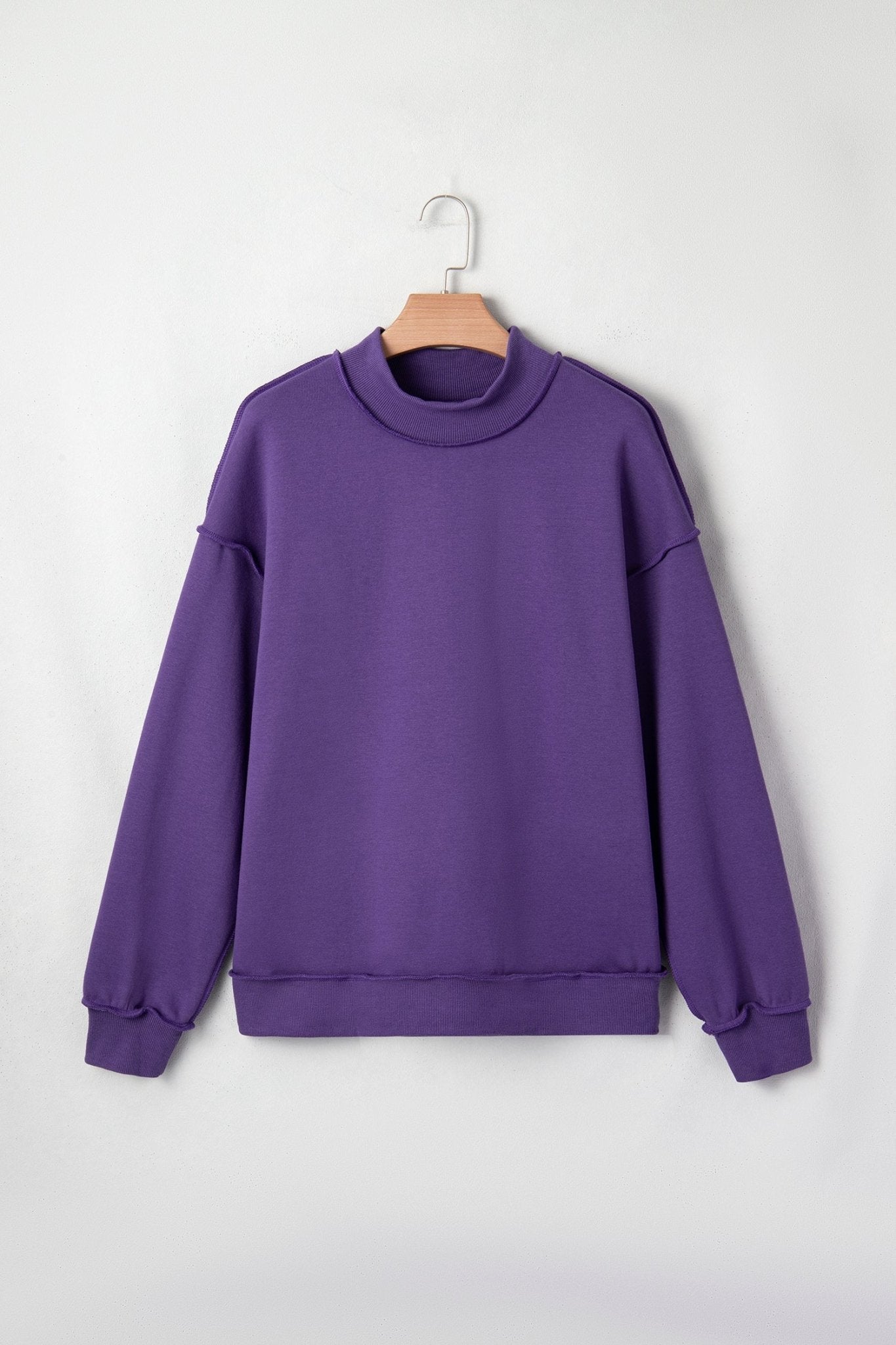 Tillandsia Purple Oversize Drop Shoulder Reversible Mock Neck Sweatshirt - Loving It Shop