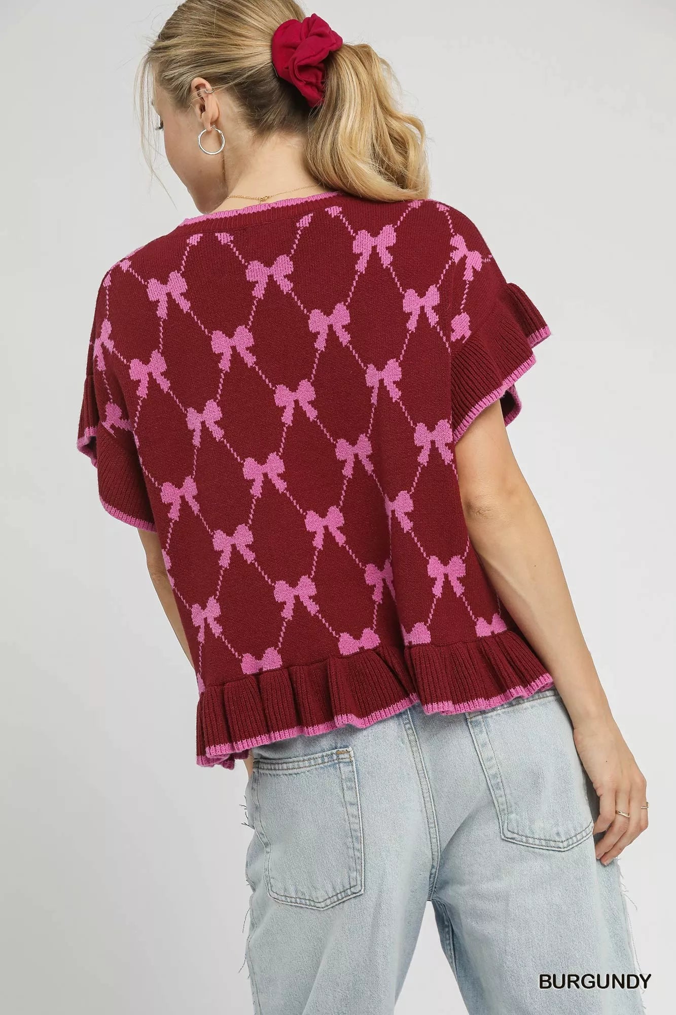 Bow Knit Ruffle Sleeve Sweater