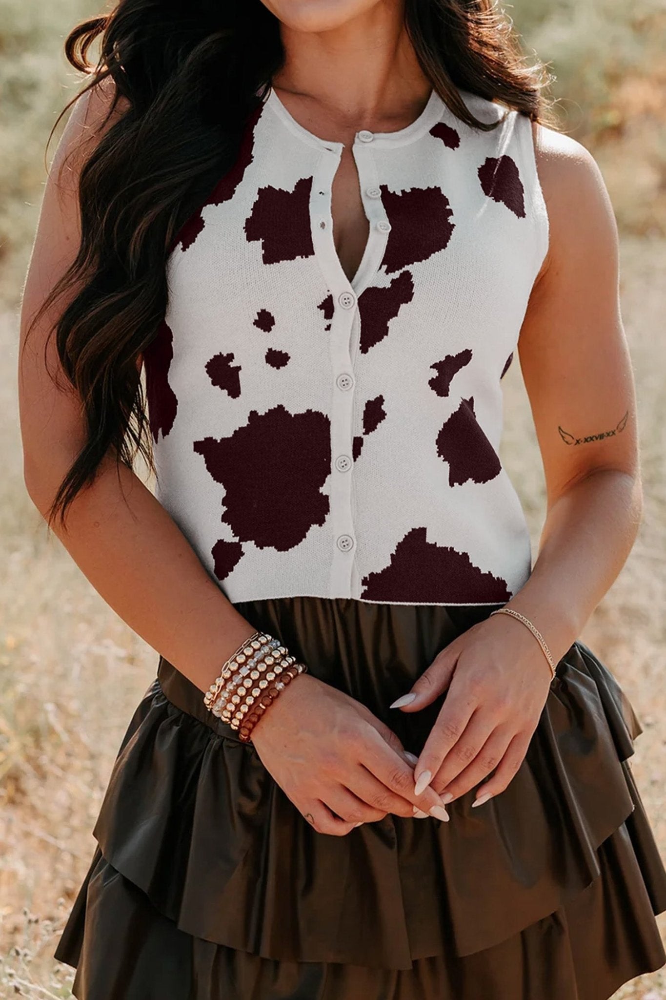 White Western Cow Spots Button Down Sweater Vest - Loving It Shop