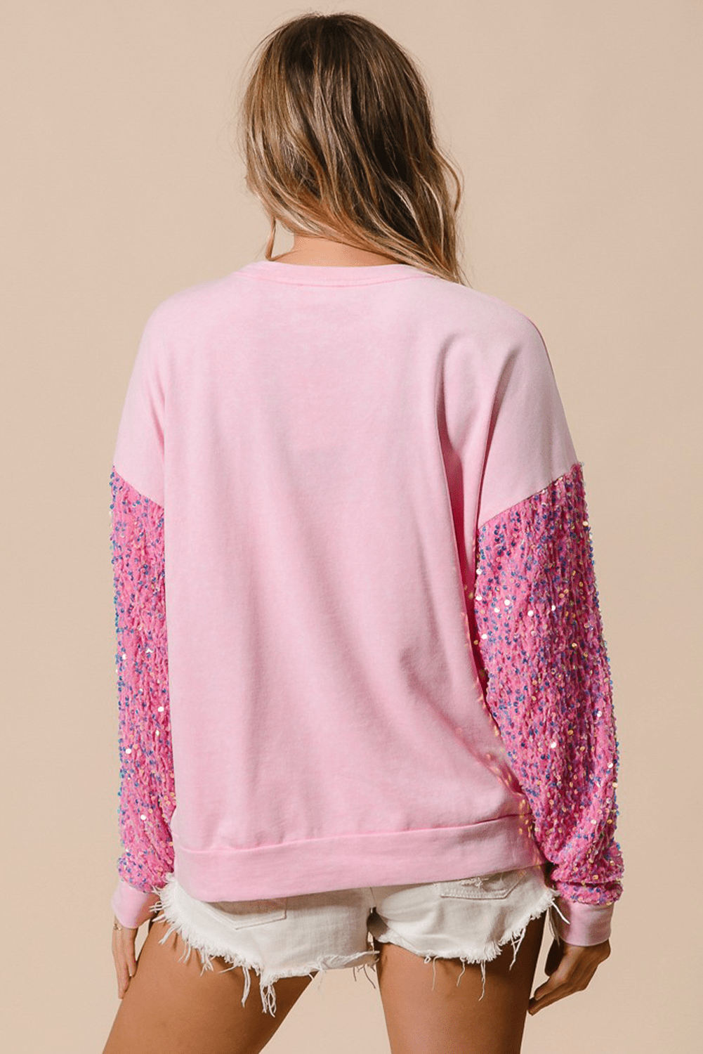 Pink Sequined Santa Claus Long Sleeve Christmas Sweatshirt - Loving It Shop