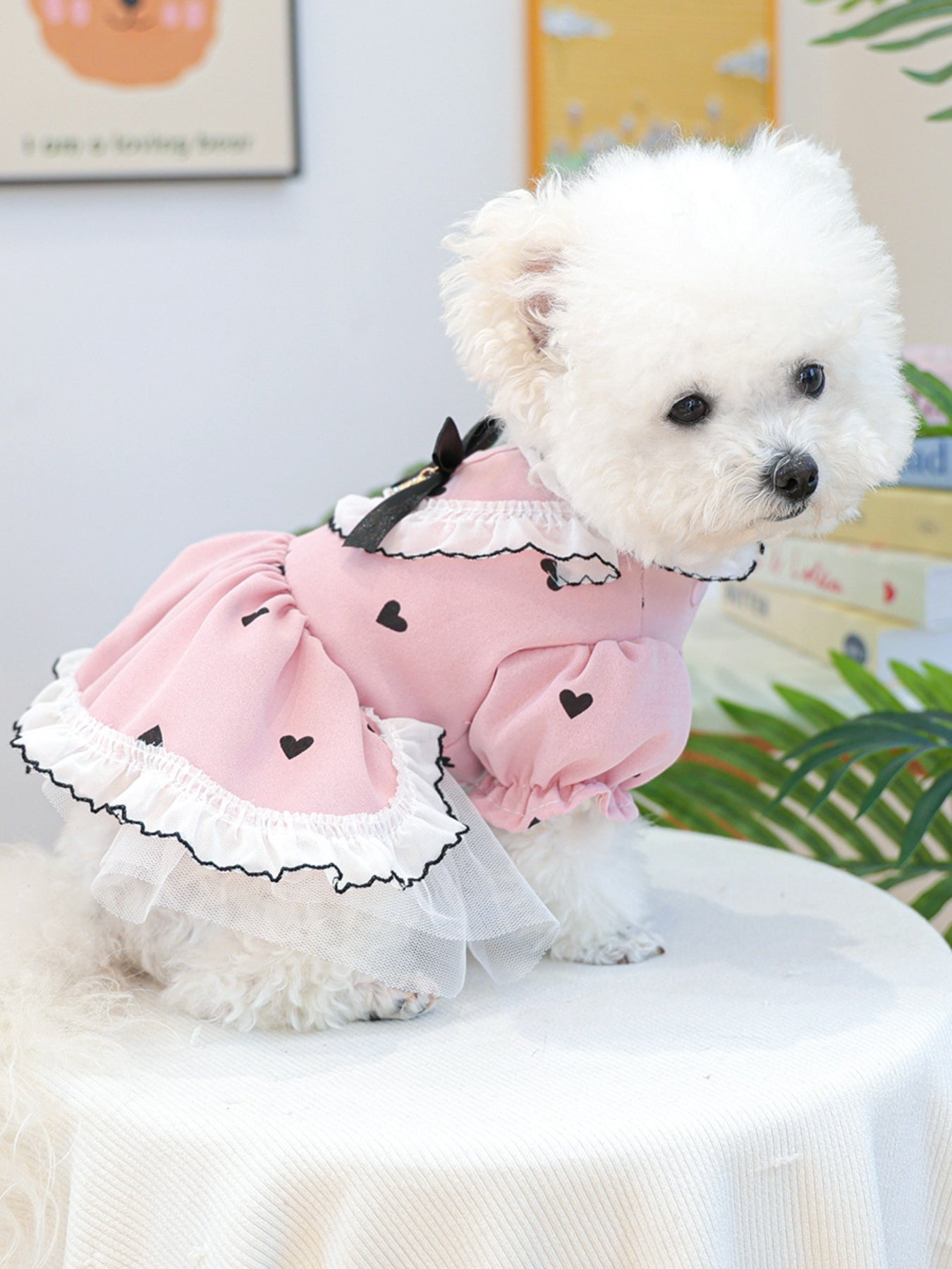 Heart - Patterned Bowknot Pet Dress - Loving It Shop