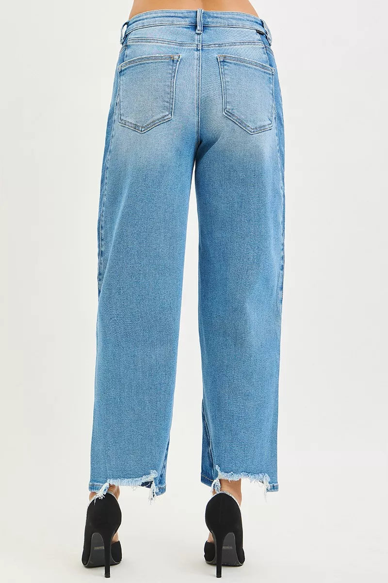 Full Size Slouchy Cropped Barrel Jeans with Contrast Wash Plus Size