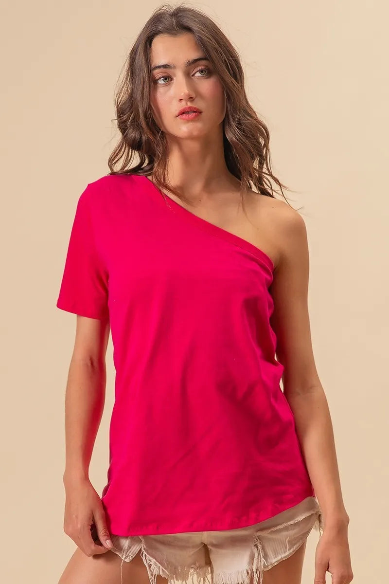 Cotton Span Knit One Shoulder Top