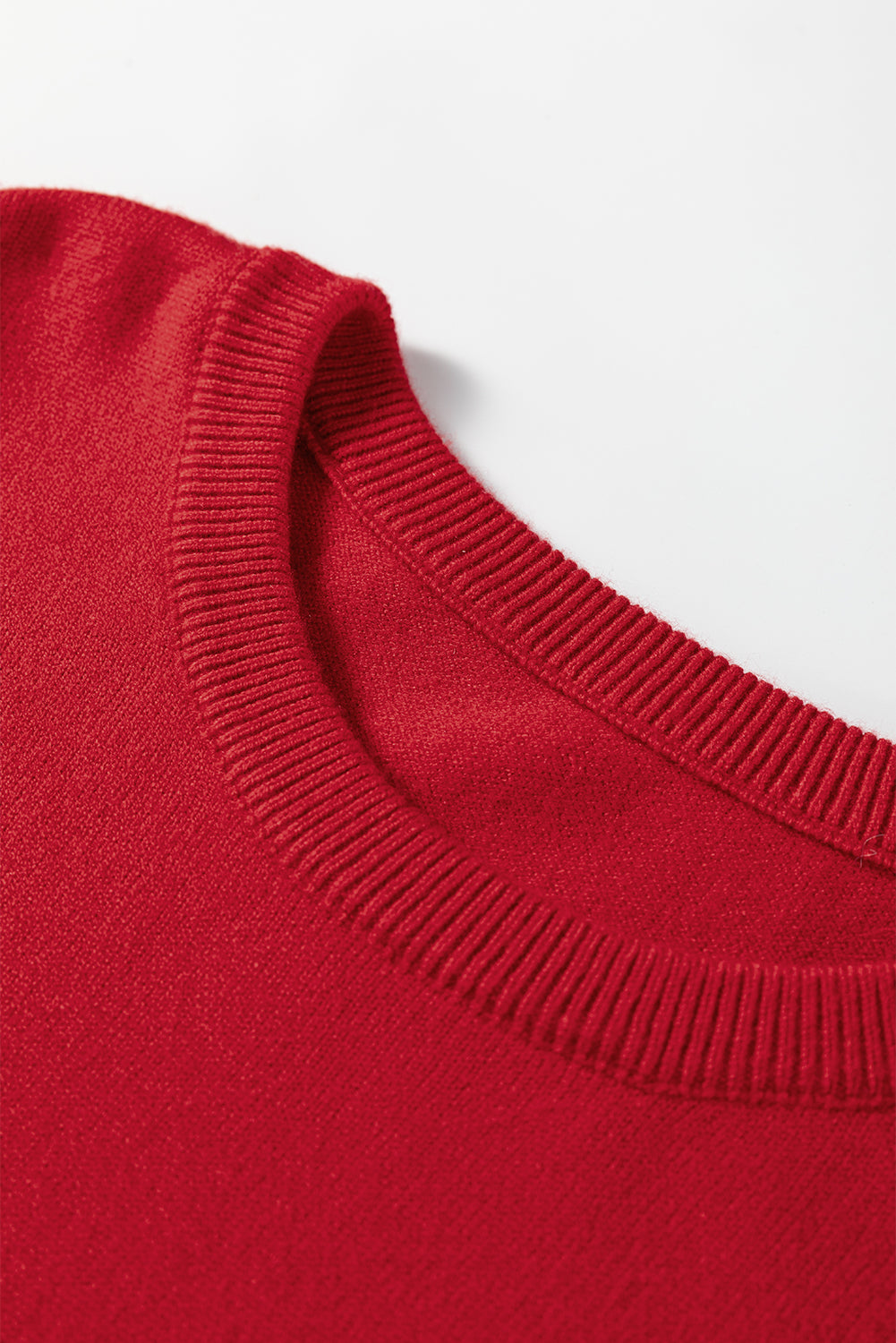 Racing Red Pearl Embellished Double Ruffle Short Sleeve Sweater