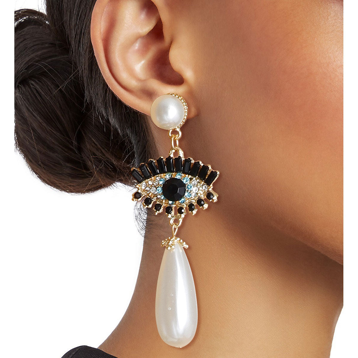 Earrings Cream Teardrop Evil Eye Stylish Statement Jewelry