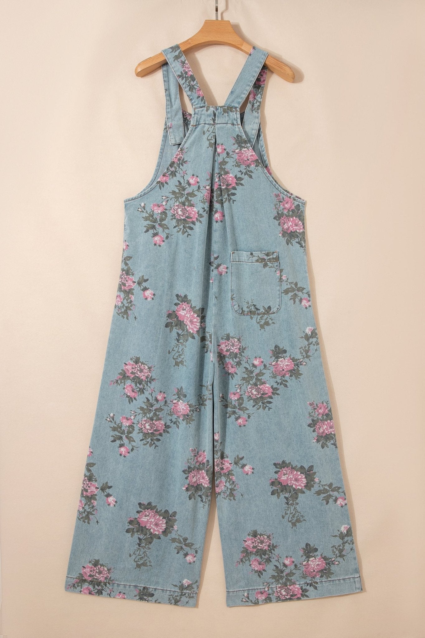 Beau Blue Floral Print Pleated High Waist Wide Leg Denim Jumpsuit - Loving It Shop