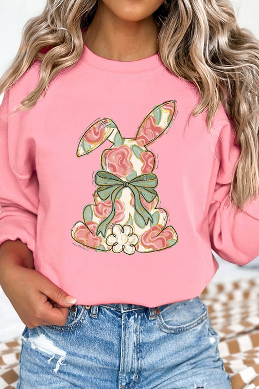 Pink Floral Bow Rabbit Easter Fashion Pullover Sweatshirt - Loving It Shop