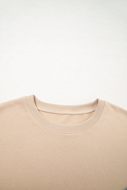 Smoke Gray Plaid Colorblock Patchwork Sleeve Raw Seam Sweatshirt