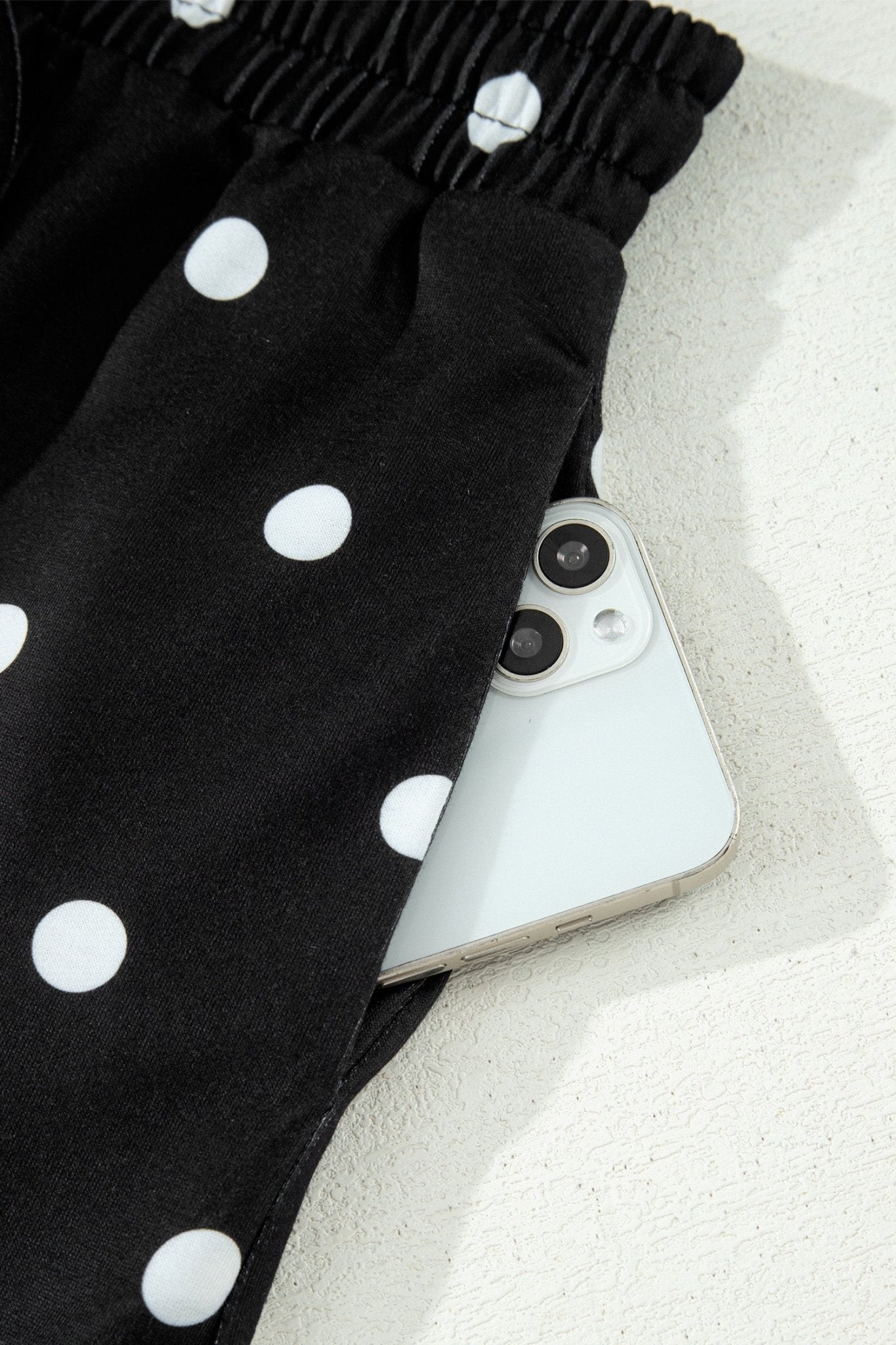 Black Exposed Seam Detail Polka Dot Loose Tee Drawstring Shorts Set - Loving It Shop
