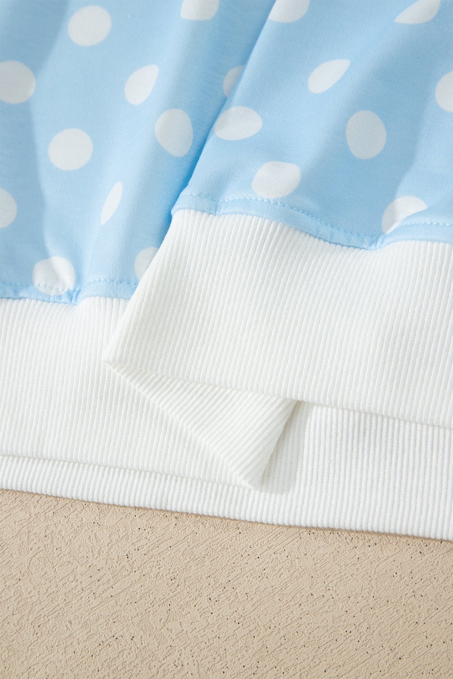Sky Blue Polka Dot Print Color Block Trim Mock Neck Short Set