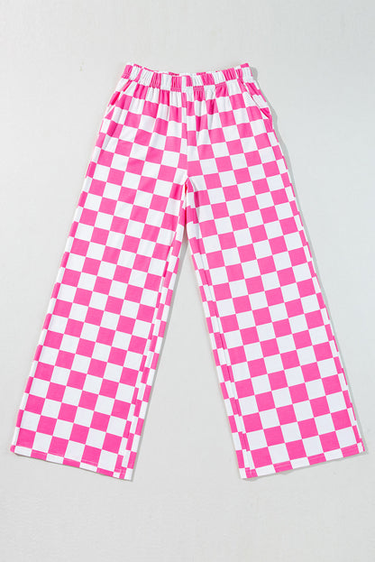 Bonbon Checkered Print High Waist Wide Leg Pants