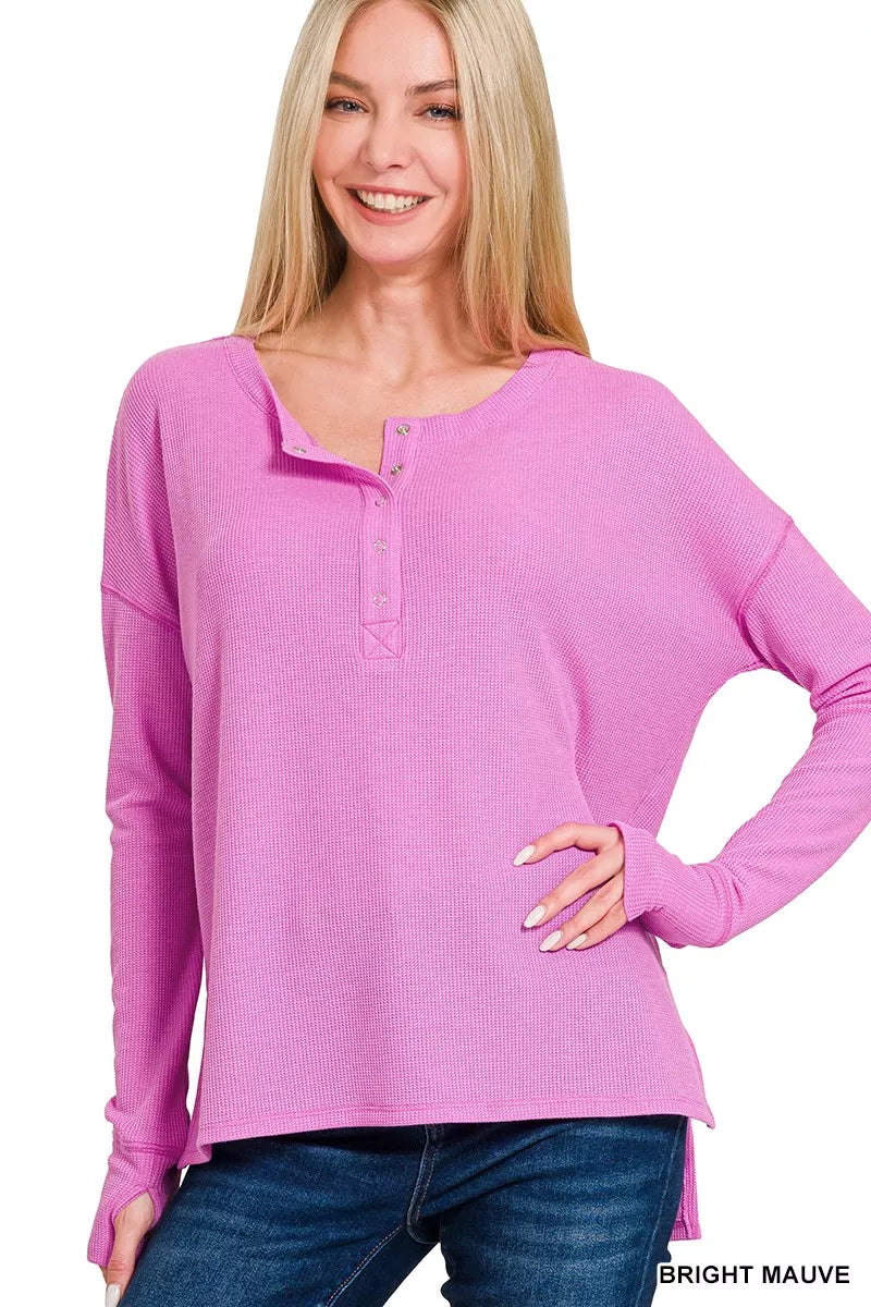 Waffle Thumb Hole Cuffs Henley Tee
