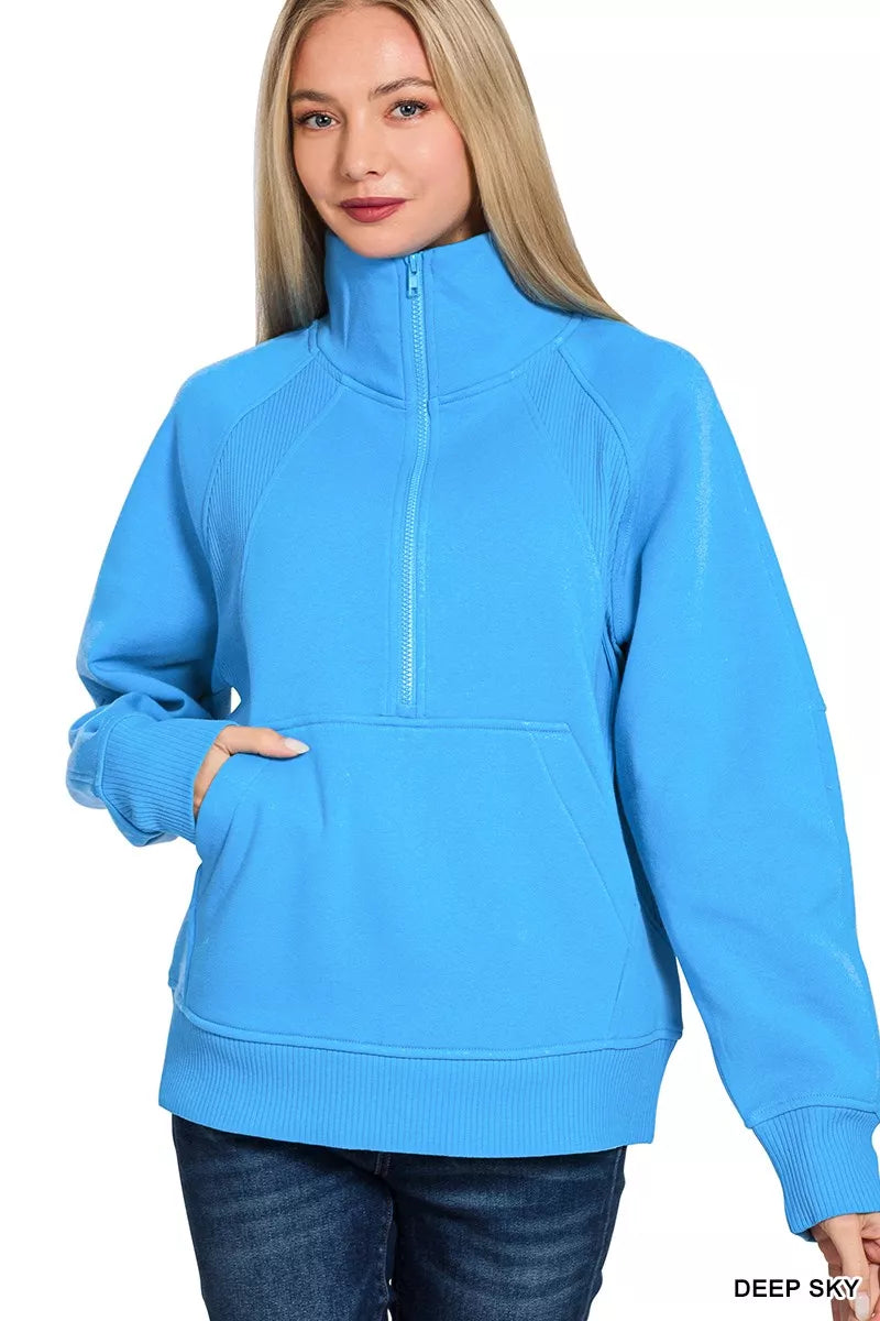 Half Zip Fleece Sweatshirt with kangaroo Pocket
