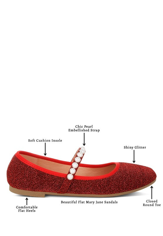 Corphee Pearl Strapped Glitter Ballerinas