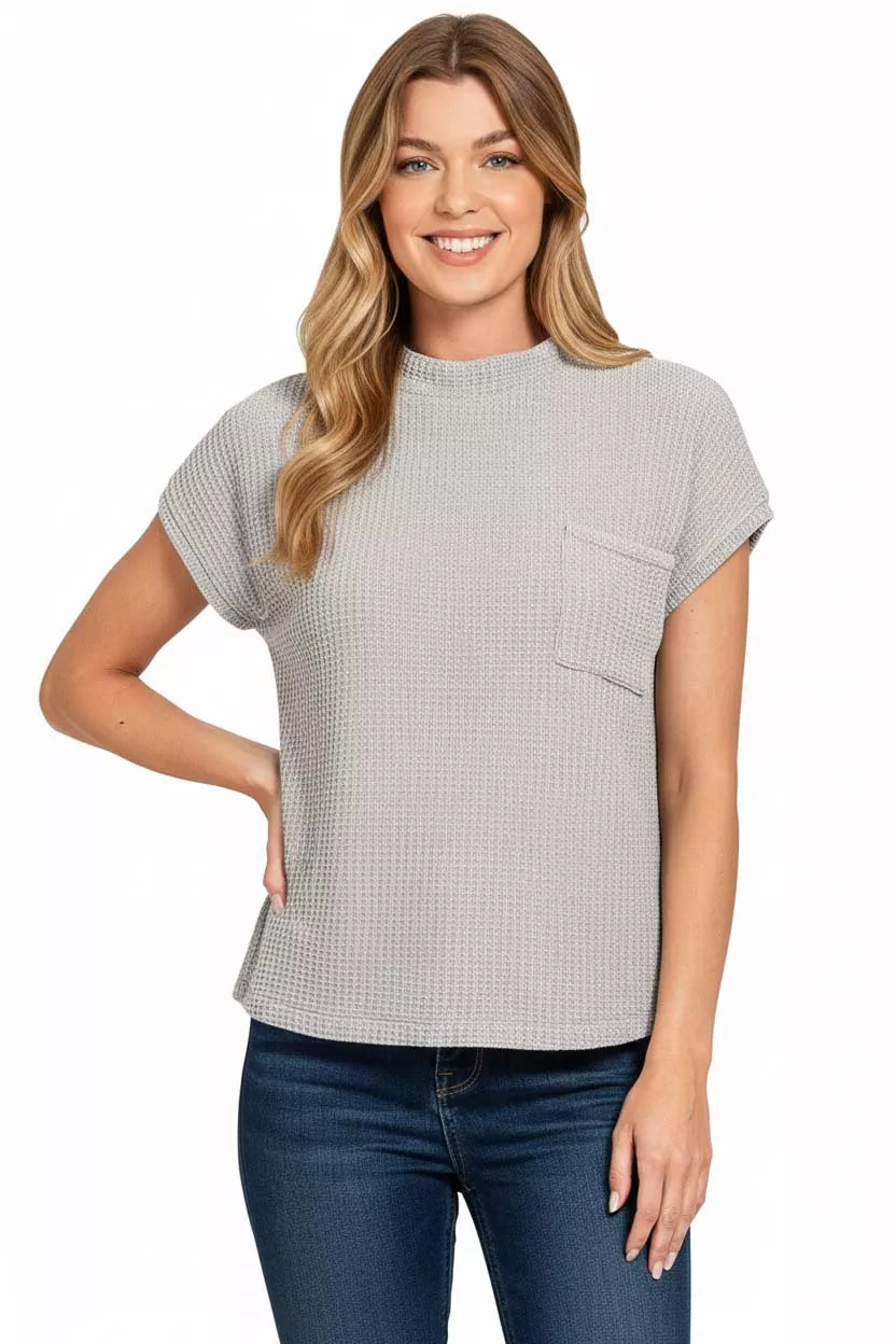 Chenille Waffle Short Sleeve Sweater