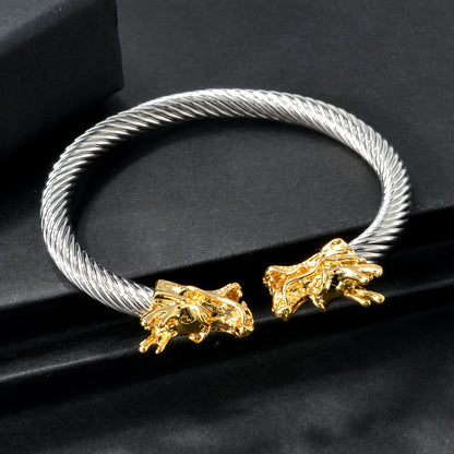 Double Dragon Copper Bracelet – Rock &amp; Hip-Hop Style, Unisex