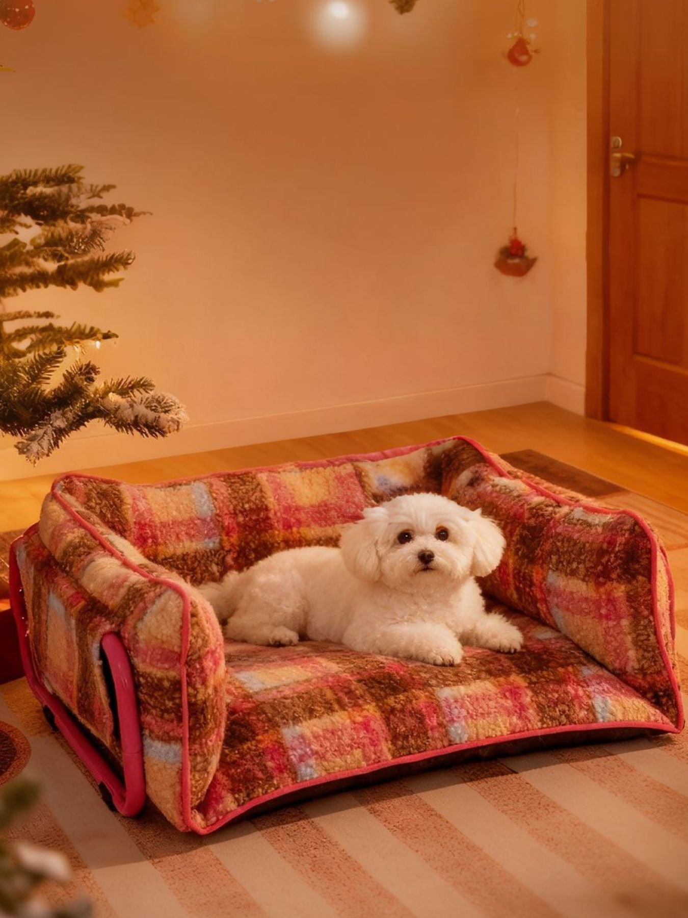 Plaid Pattern Plush Sofa Pet Bed - Loving It Shop