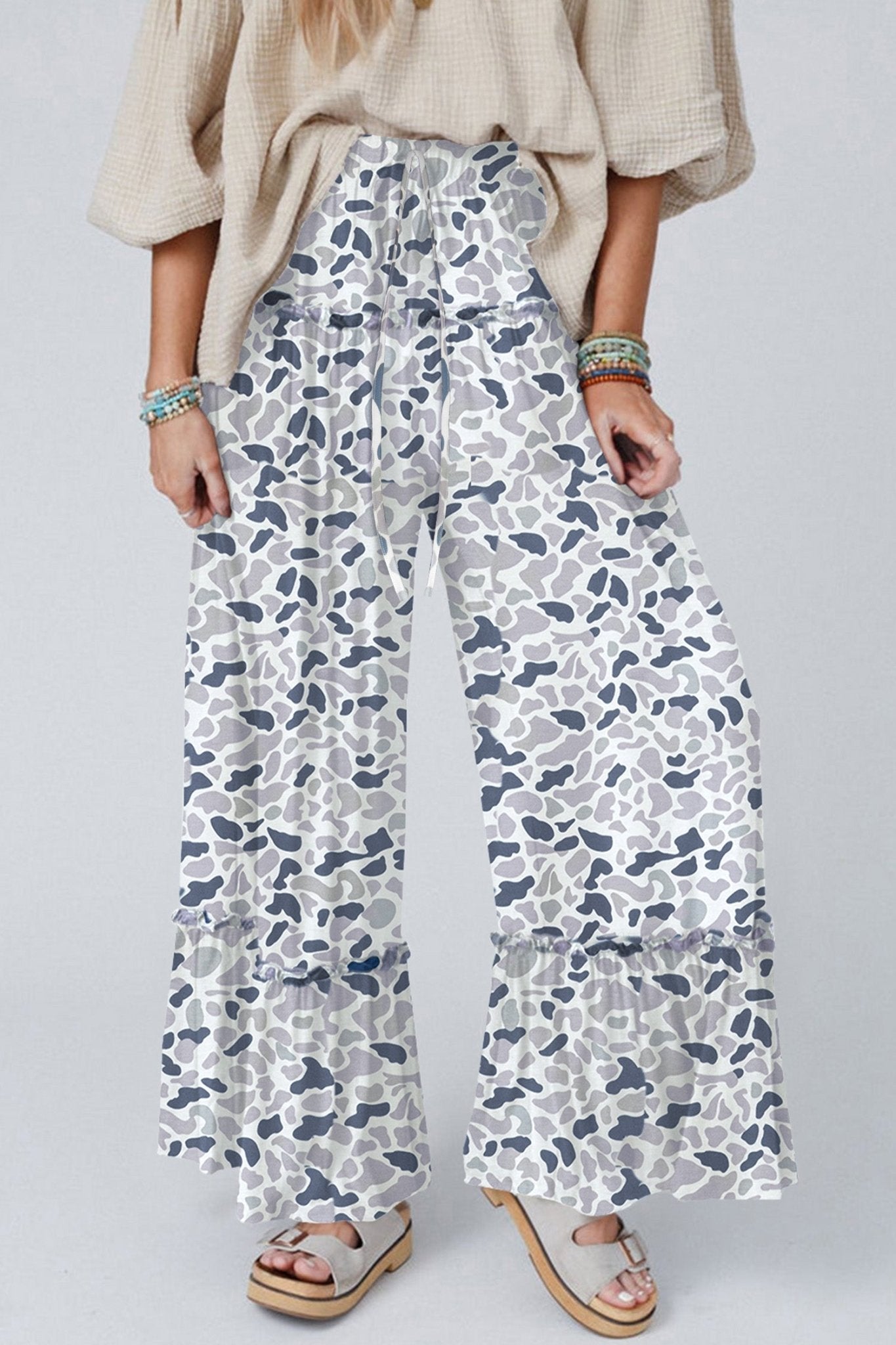 Beige Camo Print Wide Leg Casual Pants - Loving It Shop