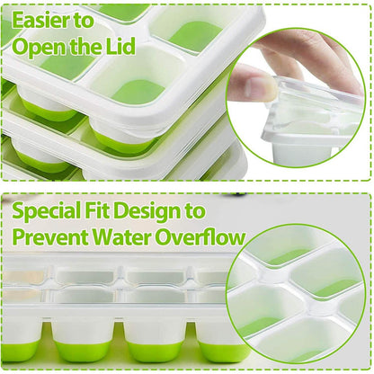 4-Pack: Easy-Release Silicone &amp; Flexible 14-Ice Cube Trays with Spill-Resistant Removable Lid