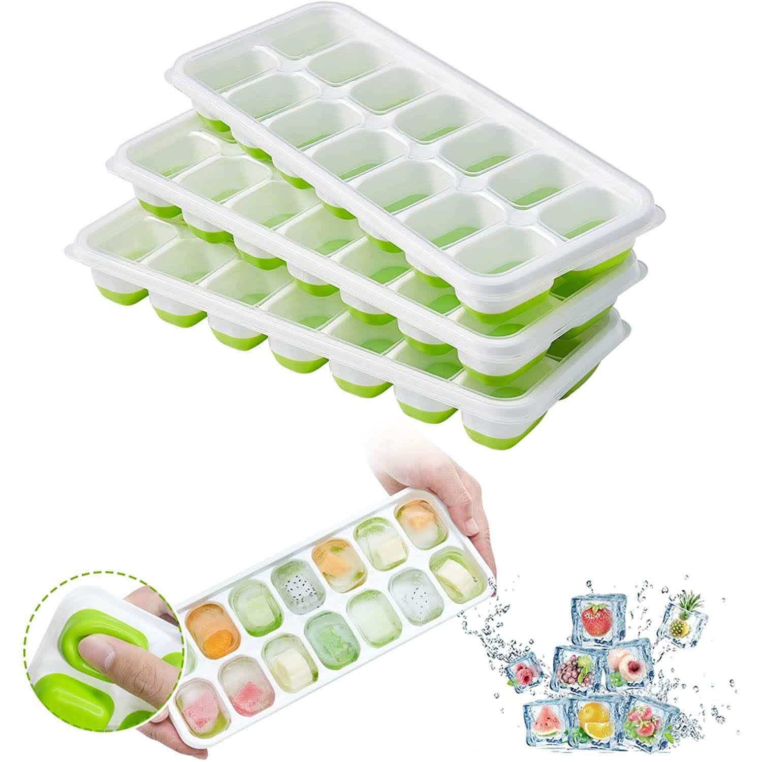 4-Pack: Easy-Release Silicone &amp; Flexible 14-Ice Cube Trays with Spill-Resistant Removable Lid