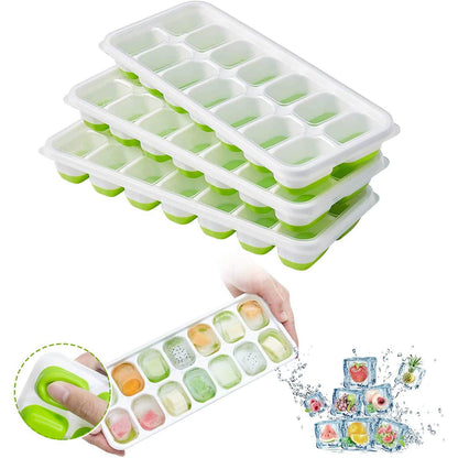 4-Pack: Easy-Release Silicone &amp; Flexible 14-Ice Cube Trays with Spill-Resistant Removable Lid
