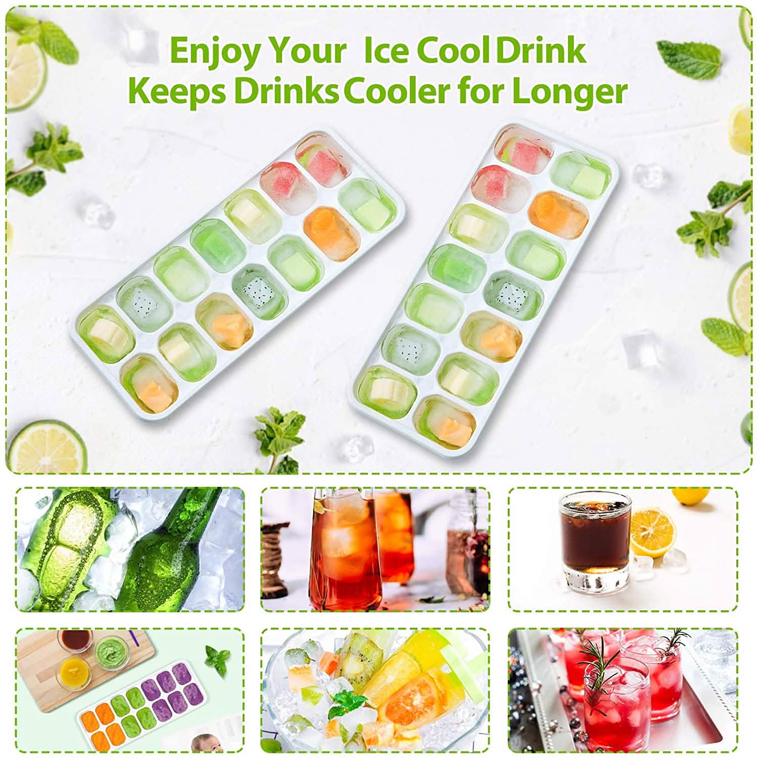 4-Pack: Easy-Release Silicone &amp; Flexible 14-Ice Cube Trays with Spill-Resistant Removable Lid