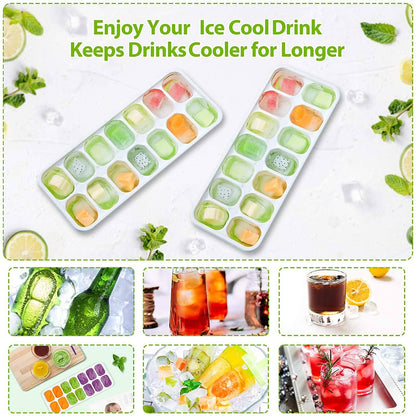 4-Pack: Easy-Release Silicone &amp; Flexible 14-Ice Cube Trays with Spill-Resistant Removable Lid
