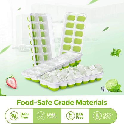 4-Pack: Easy-Release Silicone &amp; Flexible 14-Ice Cube Trays with Spill-Resistant Removable Lid