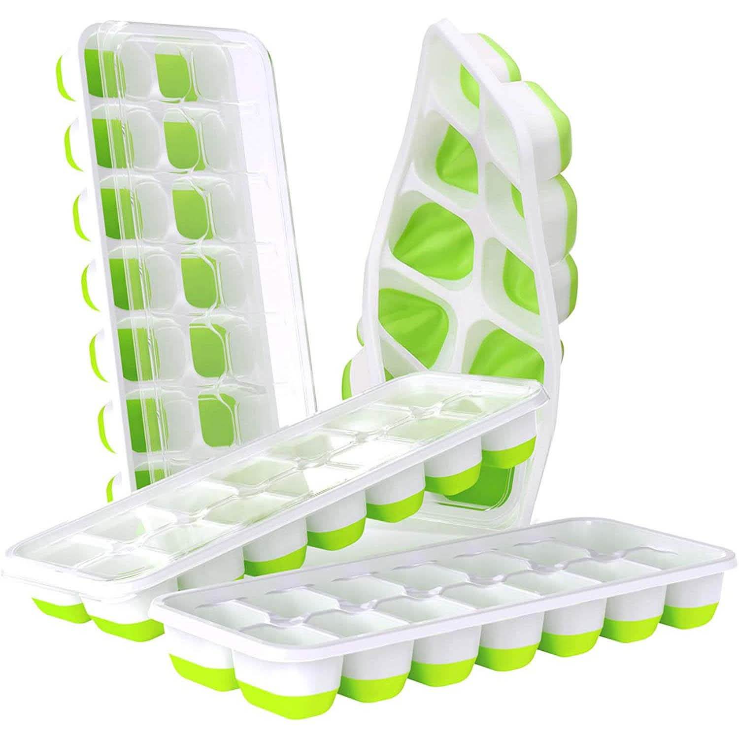 4-Pack: Easy-Release Silicone &amp; Flexible 14-Ice Cube Trays with Spill-Resistant Removable Lid