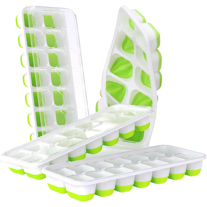 4-Pack: Easy-Release Silicone &amp; Flexible 14-Ice Cube Trays with Spill-Resistant Removable Lid