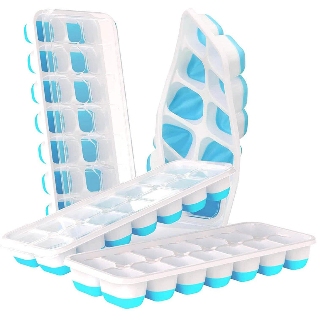 4-Pack: Easy-Release Silicone &amp; Flexible 14-Ice Cube Trays with Spill-Resistant Removable Lid