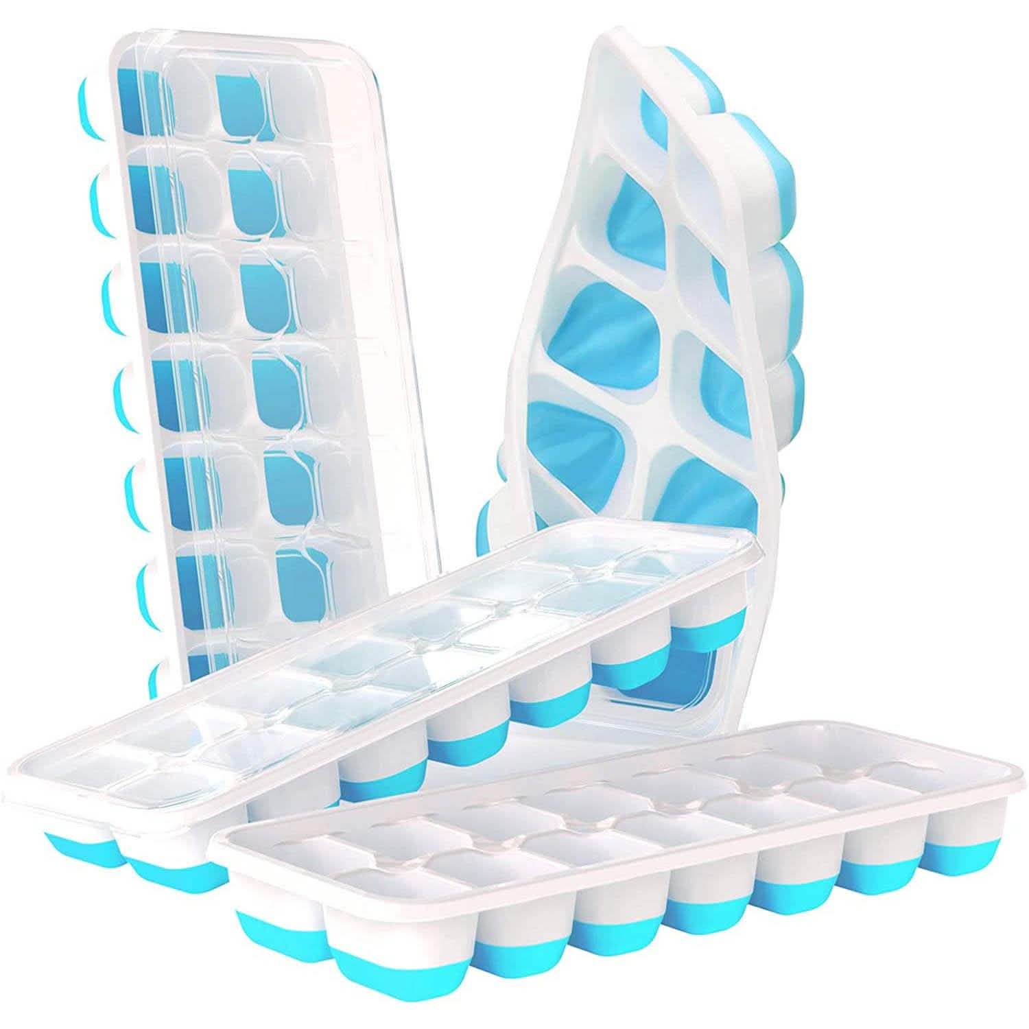 4-Pack: Easy-Release Silicone &amp; Flexible 14-Ice Cube Trays with Spill-Resistant Removable Lid
