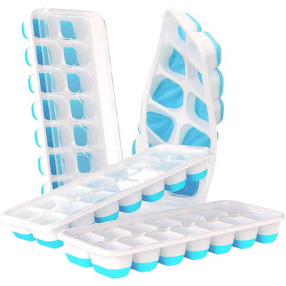 4-Pack: Easy-Release Silicone &amp; Flexible 14-Ice Cube Trays with Spill-Resistant Removable Lid