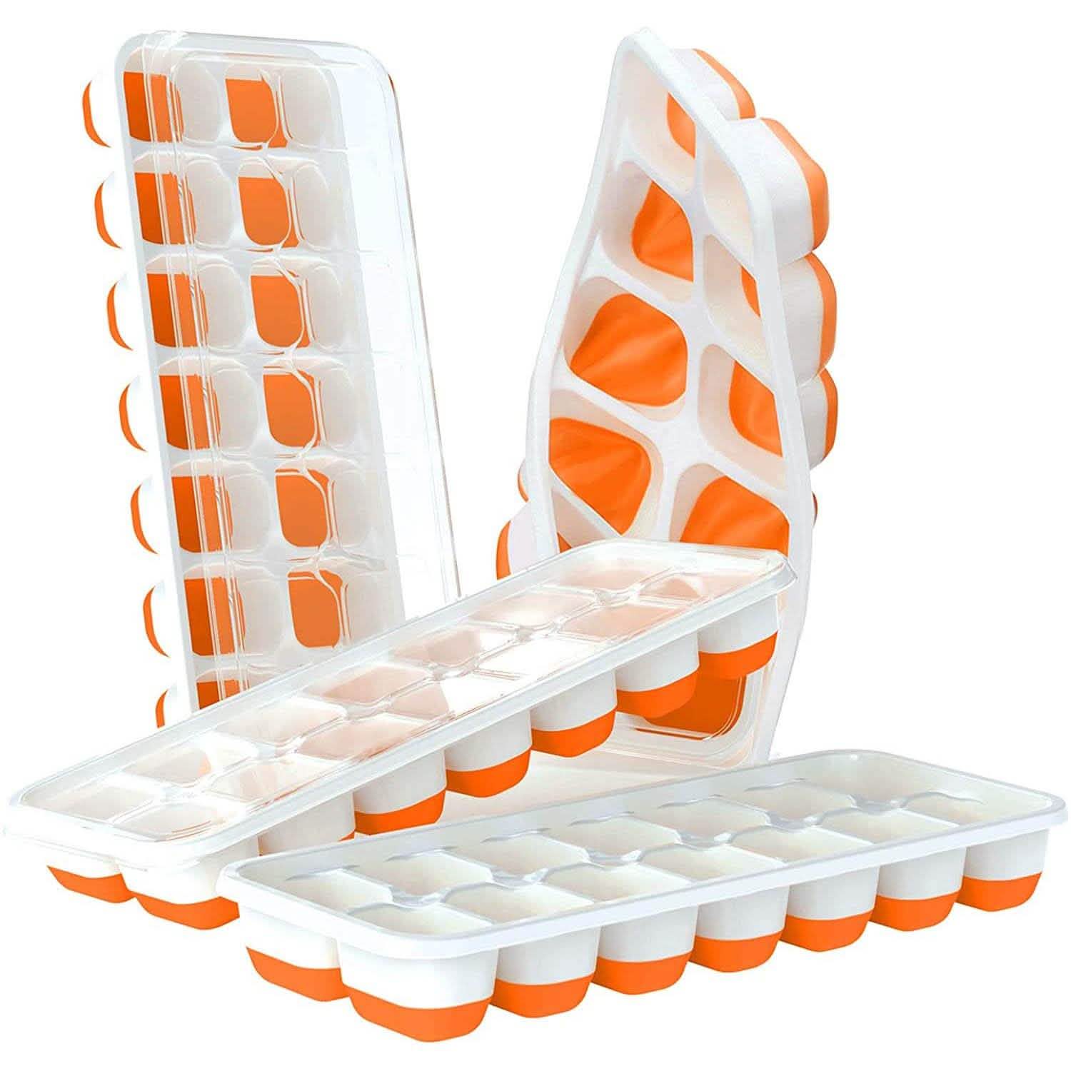 4-Pack: Easy-Release Silicone &amp; Flexible 14-Ice Cube Trays with Spill-Resistant Removable Lid