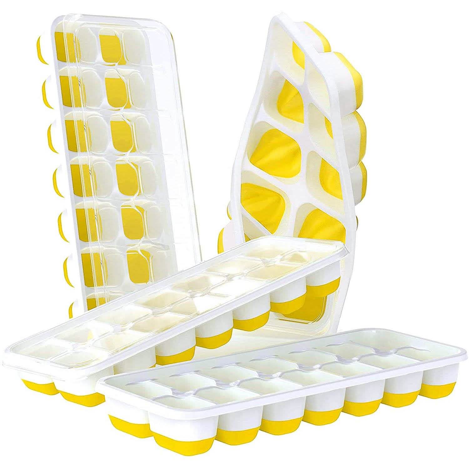 4-Pack: Easy-Release Silicone &amp; Flexible 14-Ice Cube Trays with Spill-Resistant Removable Lid