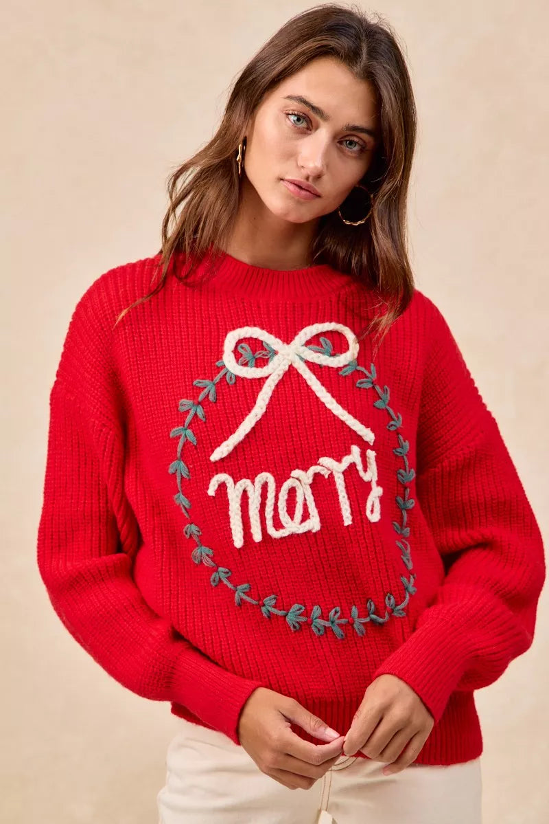Christmas Wreath Merry Letter Knit Top