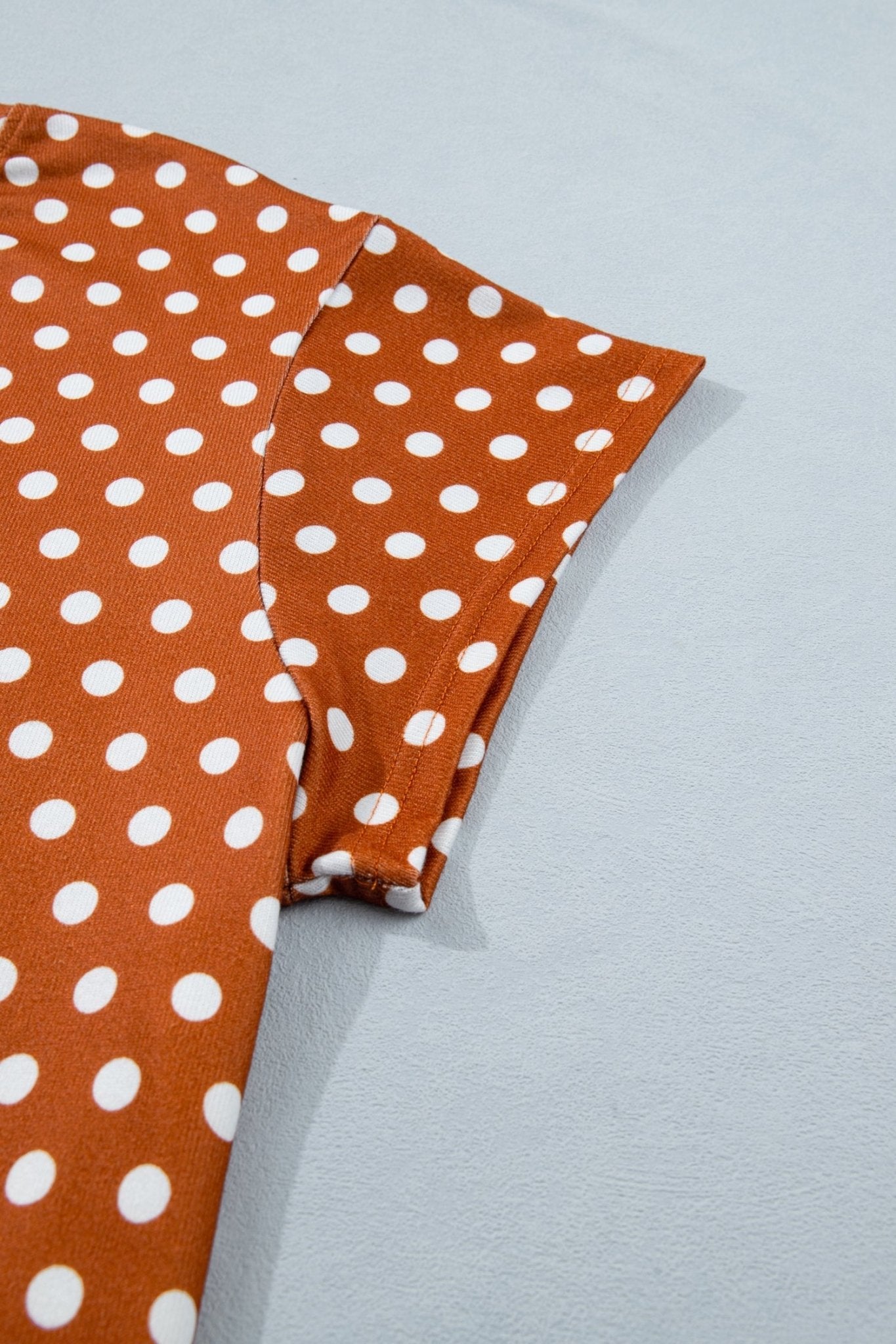 Brown Polka Dot Print Dropped Shoulder Tee Plus Size Short Set - Loving It Shop