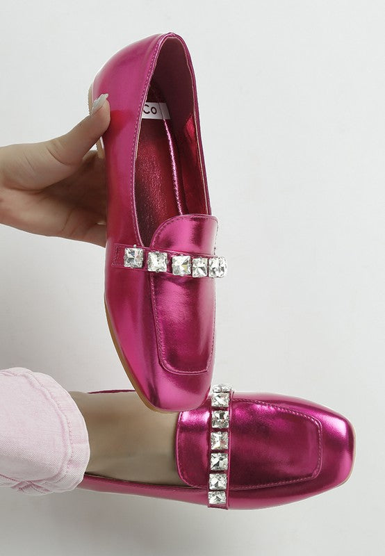 Celosia Metallic Diamante Strap Loafers