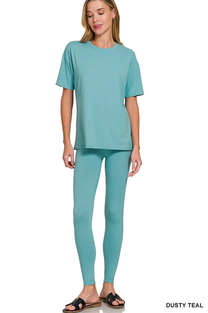 Brushed Dty Microfiber Short Sleeve Top and Pants Loungewear Set
