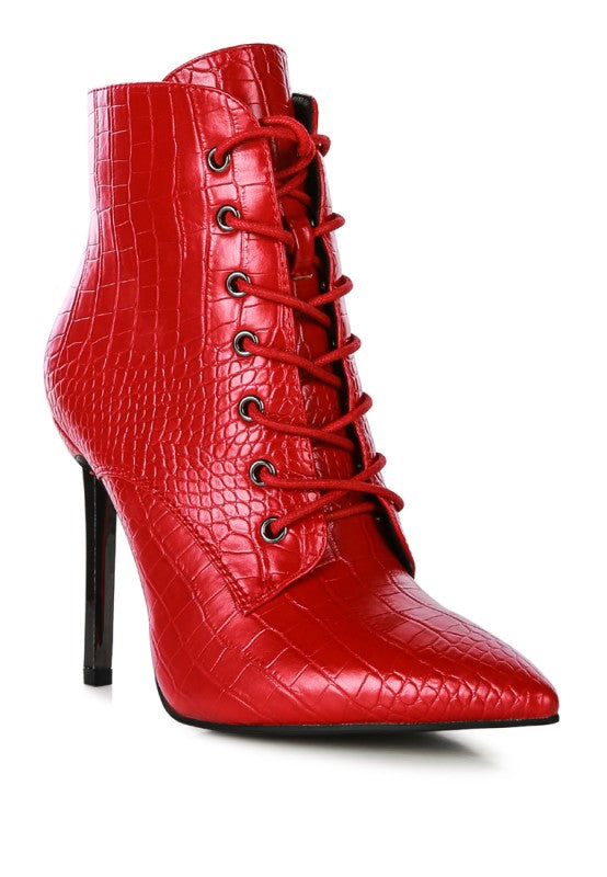 ESCALA CROC LACE-UP STILETTO BOOT